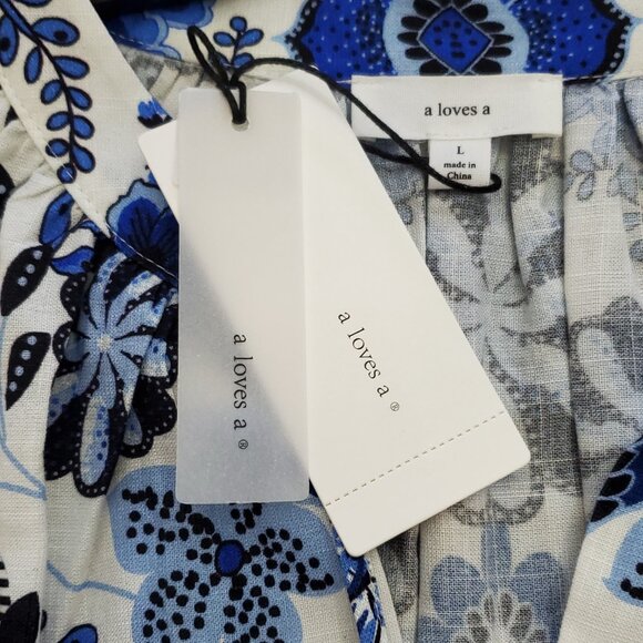 A Loves A Women's Floral Blu/White V-Neck Tassel Peasant Dress Size Large - Picture 11 of 15